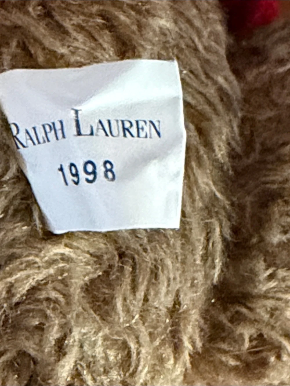 Vintage 1998 Polo by Ralph Lauren Brown Bear with Red Sweater and Plaid Bow 12”